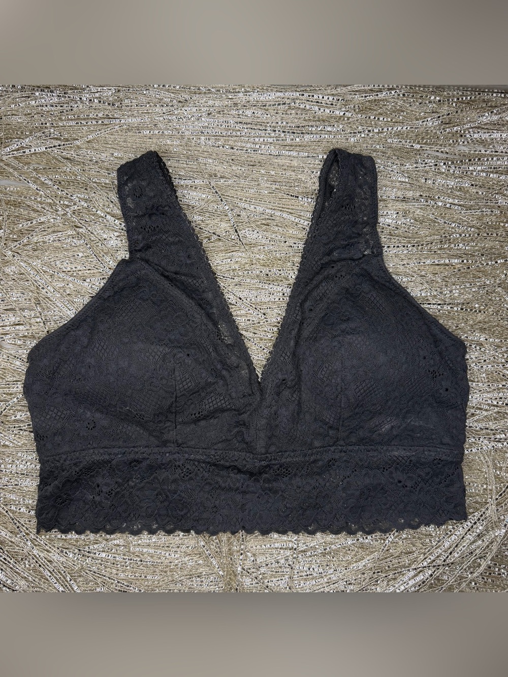 So Lace Plunge Bralette Charcoal Gray XL Style ZG64B224Z Floral Lace Wireless